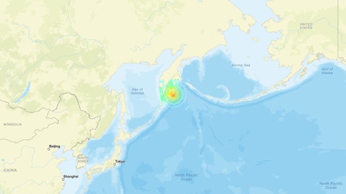 A 7.8 magnitude earthquake has occurred off the east coast of Kamchatka in Russia around 7am (NZT). Photo / USGS