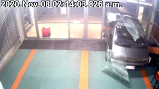 CCTV footage showed the van as it smashed into the front entrance of the Pettigrew Green arena.
