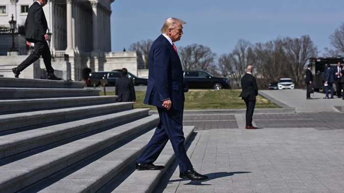 US President Donald Trump leaves the Capitol on March 12. Photo / Ricky Carioti, The Washington Post