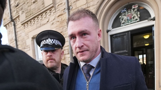 Former Scotland rugby captain Stuart Hogg leaves Selkirk Sheriff Court. Photo / Getty Images