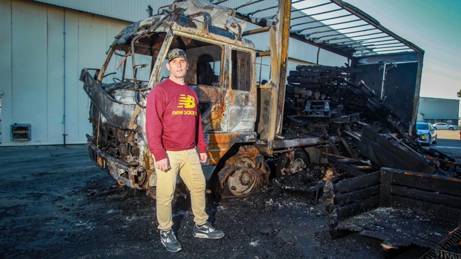 Wineworks Hawke's Bay general manager Steve White with the Mitsubishi truck destroyed in a fire set by Wade O'Malley in September 2021. (Photo / Paul Taylor)