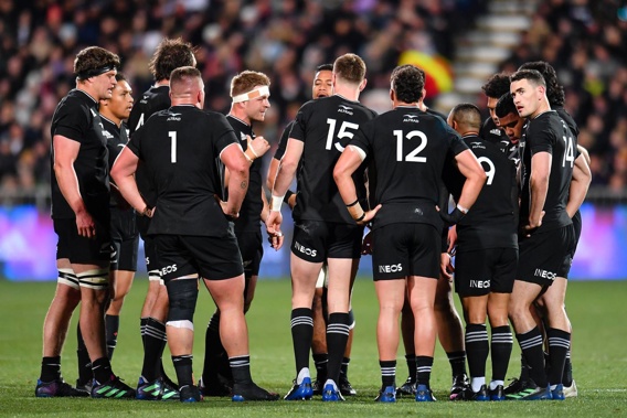 An All Blacks huddle during their loss to the Pumas. (Photo / Photosport)