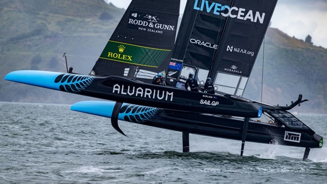 The New Zealand SailGP Team had a mixed performance in the opening day of the event in San Francisco. Photo: Ricardo Pinto/SailGP