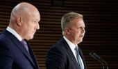 Trade Minister Todd McClay (right) and Prime Minister Christopher Luxon at a post-Cabinet press conference at the Beehive. Photo / Mark Mitchell
