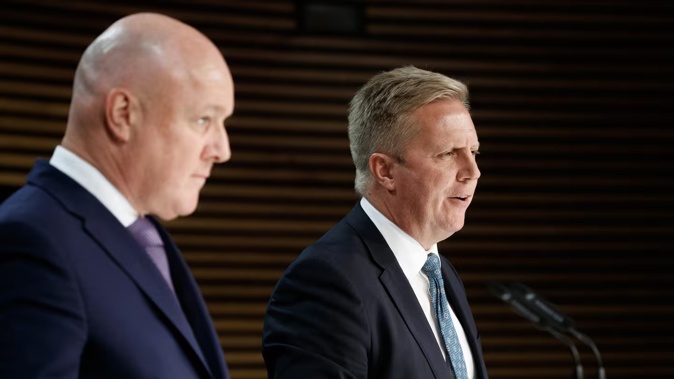 Trade Minister Todd McClay (right) and Prime Minister Christopher Luxon at a post-Cabinet press conference at the Beehive. Photo / Mark Mitchell