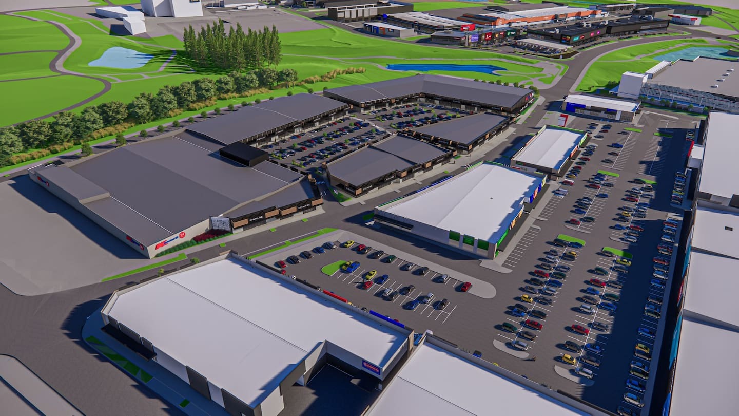 The new Kmart Westgate will have 600 car parks. New fast-food drive-through outlets off Kakano Rd are visible top right. Image / Kmart