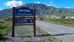 A sign welcoming people to the Gloriavale Christian Community. Photo / Jean Edwards, RNZ