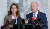Prime Minister Christopher Luxon and Finance Minister Nicola Willis during their update on fuel supply amid the Middle East conflict, Parliament, Wellington, New Zealand, March 19, 2026. Herald photograph by Mark Mitchell