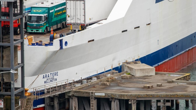 Interislander's Aratere ferry hit a linkspan while it was docking in high winds. Photo / Mark Mitchell