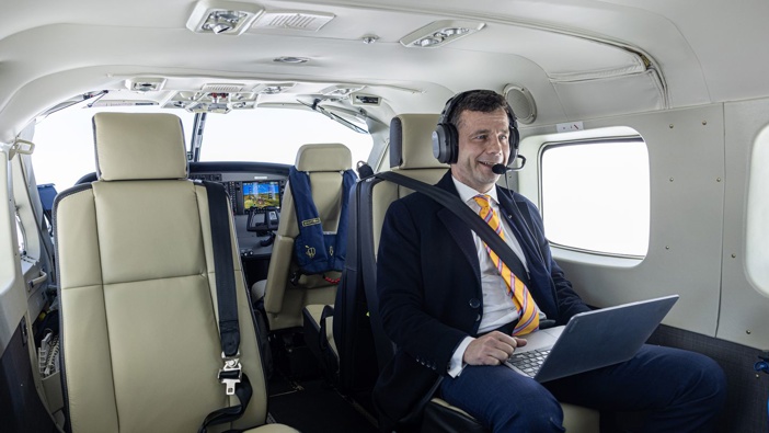 ACT Party leader David Seymour flew from Rotorua in 'Flying Pinky' to New Plymouth to continue his election campaign.