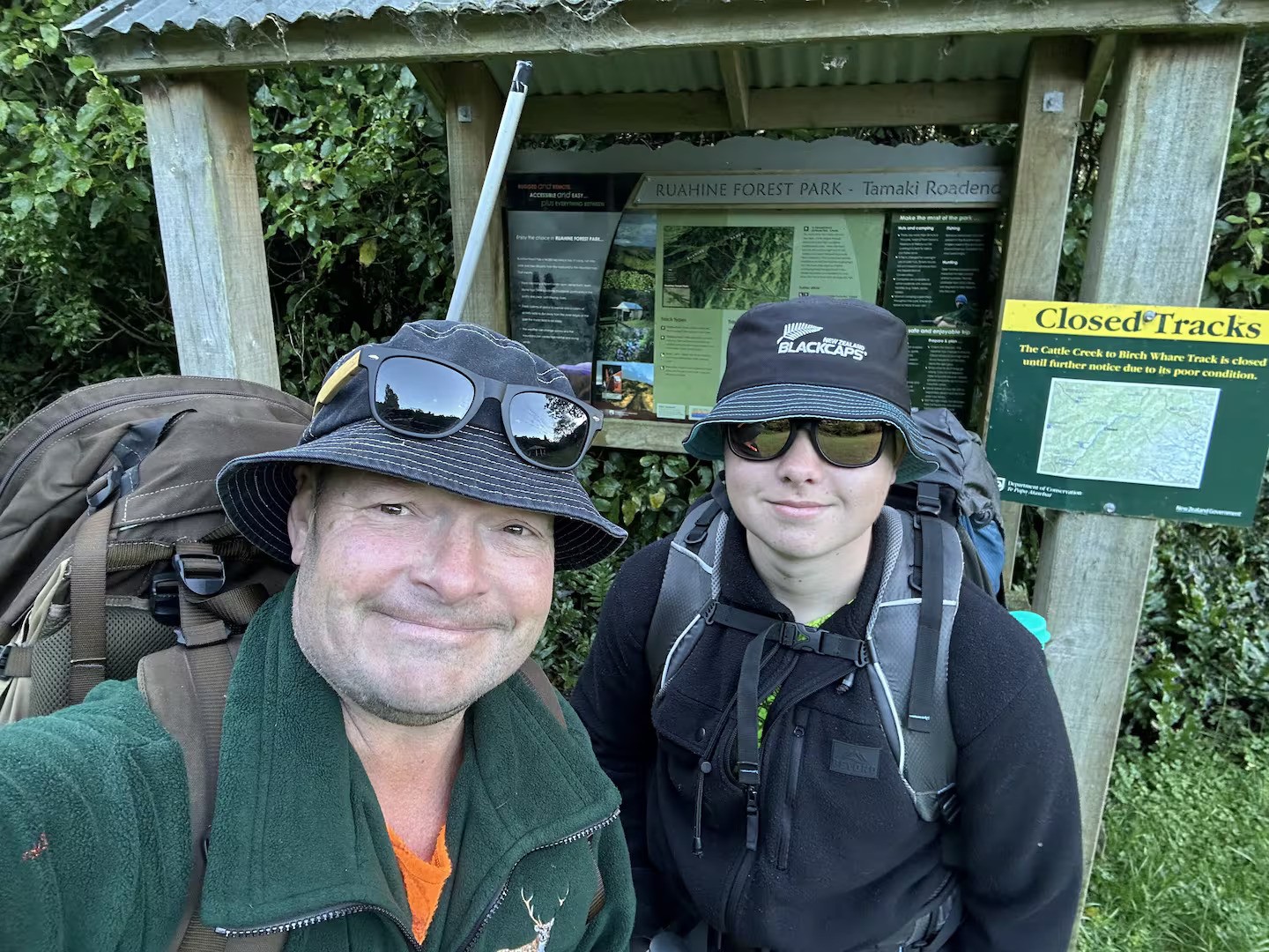 Mark (left) and Connor Gilmour became lost in the Ruahine Forest Park in Tararua but were found later after a decision to call for help. Photo / Mark Gilmour