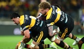 Brayden Iose of the Hurricanes charges forward during the round 12 Super Rugby match between Hurricanes and Crusaders at Hnry Stadium, on May 01, 2026, in Wellington, New Zealand. (Photo by Hagen Hopkins/Getty Images)