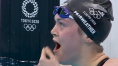 Erika Fairweather's reaction after making the 400m freestyle final. (Photo/ NZ Herald)