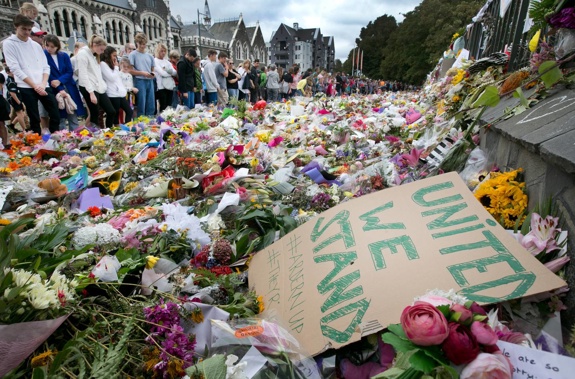 Floral tributes to the victims of the Christchurch terror attack laid at Hagley Park a week after the attack. (Photo / Alan Gibson)