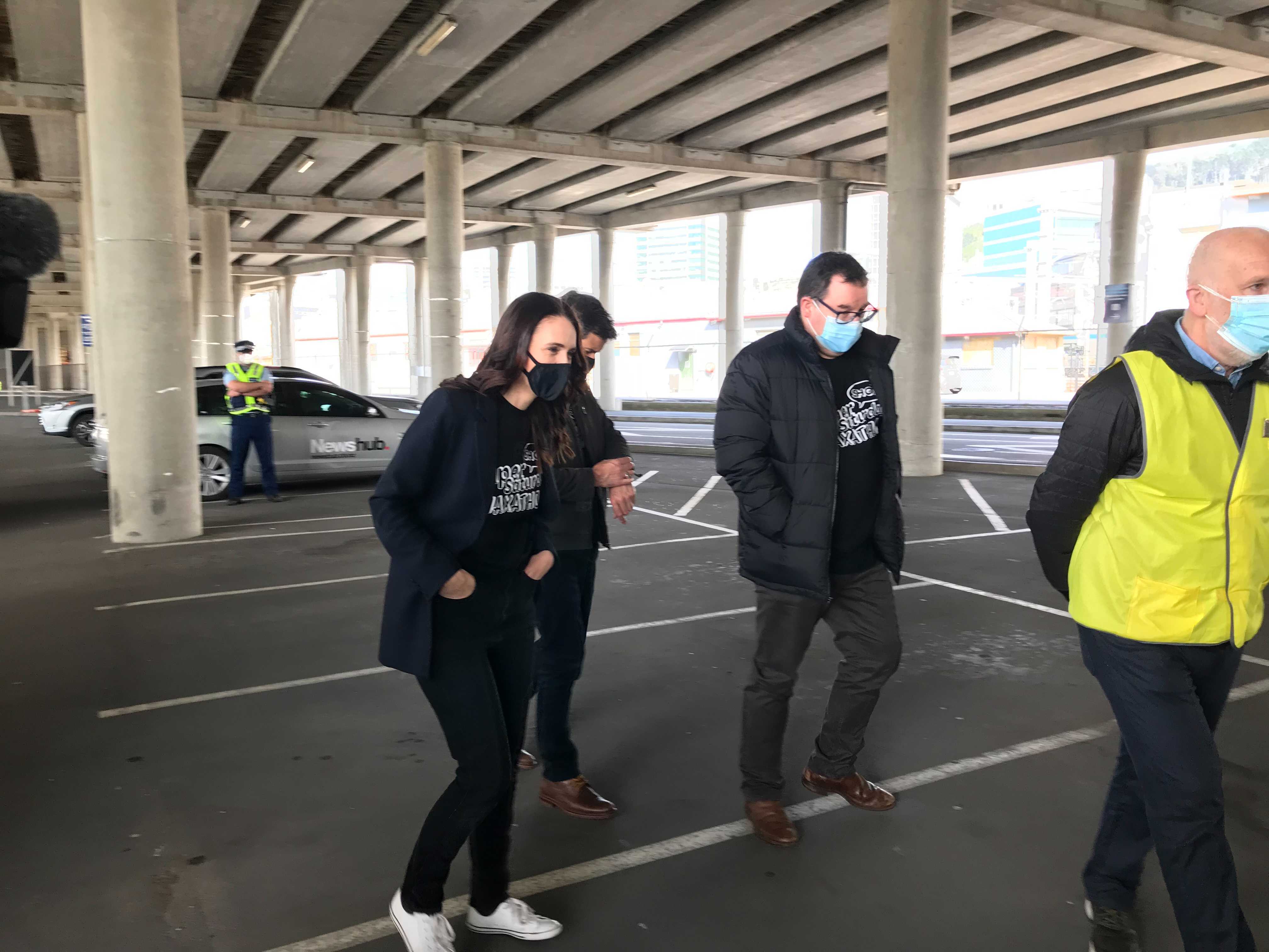 Prime Minister Jacinda Ardern at the Sky Stadium drive through clinic. (Photo / Sophie Trigger)