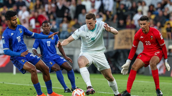 New Zealand's Chris Wood in action during the All Whites' semifinal against Fiji in the Fifa World Cup 2026 Oceania qualifiers at Sky Stadium, Wellington on Friday. Photo / Photosport