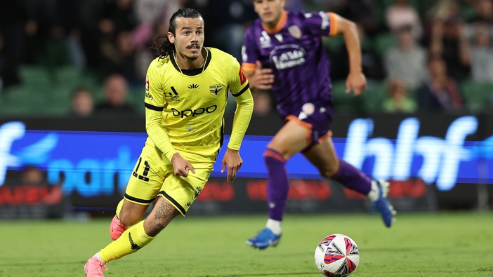 Stefan Colakovski of the Phoenix in action during the round two A-League Men match between Perth Glory and Wellington Phoenix at HBF Park, on October 26, 2024, in Perth, Australia. (Photo by Paul Kane/Getty Images)