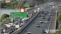 A truck fire blocked a lane on Auckland's Southern Motorway, creating a huge backlog of traffic on May 21. Photo / NZ Transport Agency