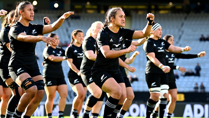 Ruahei Demant of the Black Ferns performs the haka before the International Women's test match between the New Zealand Black Ferns and Japan at Eden Park on September 24, 2022 in Auckland, New Zealand. (Photo by Hannah Peters/Getty Images)