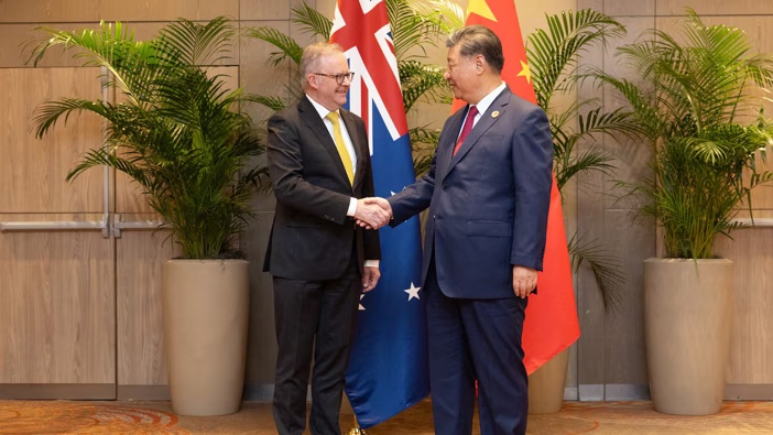 Anthony Albanese (left) and Xi Jinping met in Beijing to focus on economic co-operation over regional rivalry. Photo / Getty Images