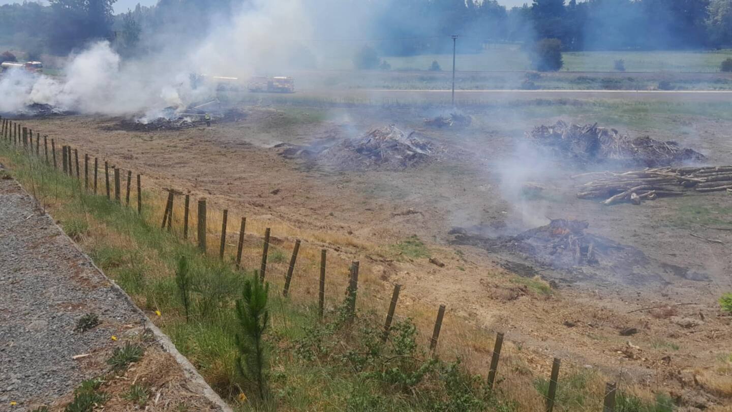 The fire near Waipawa, Central Hawke's Bay, on Tuesday, as seen from State Highway 2.