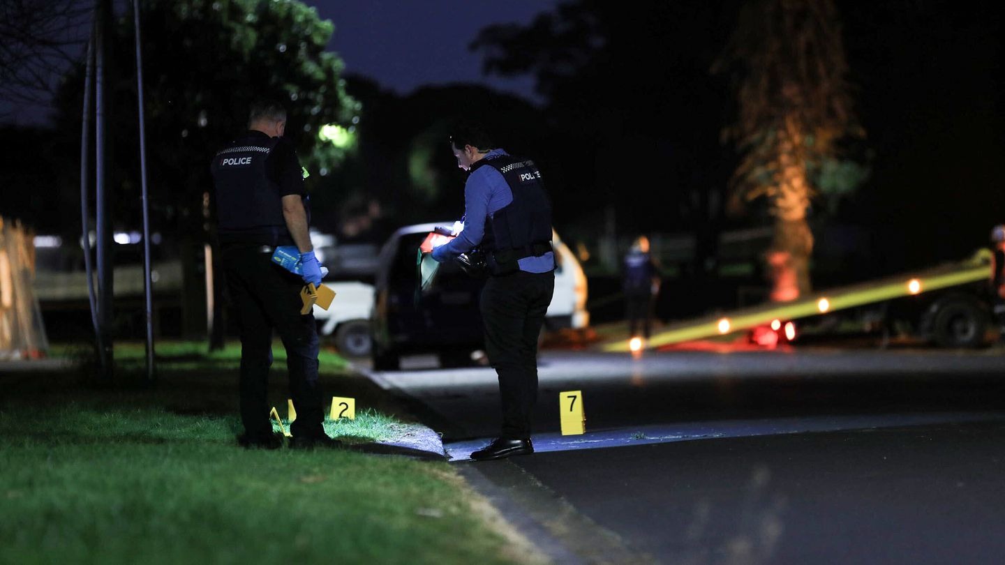 Police investigate the scene of a disorder event resulting in the death of at least one person at the Taurima Reserve in Point England. Photo / Hayden Woodward