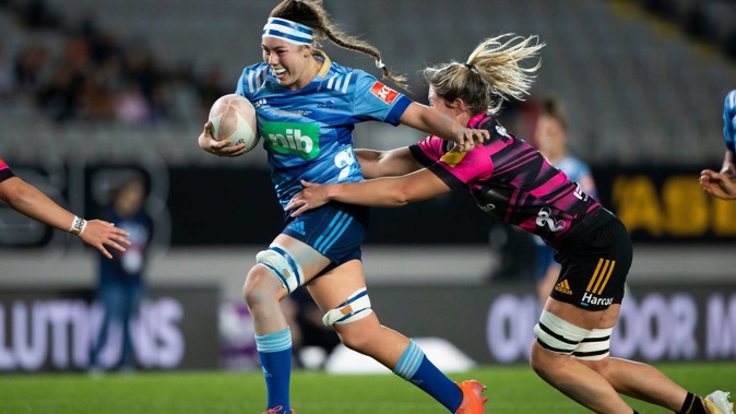 Blues lock Maia Roos in action against the Chiefs during the first women's Super Rugby match in May. Photo / Photosport
