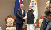 Prime Minister Christopher Luxon and India Prime MInister Narendra Modi meet for the first time on the sidelines of the East Asia Summit in Laos. Photo / Jamie Ensor.