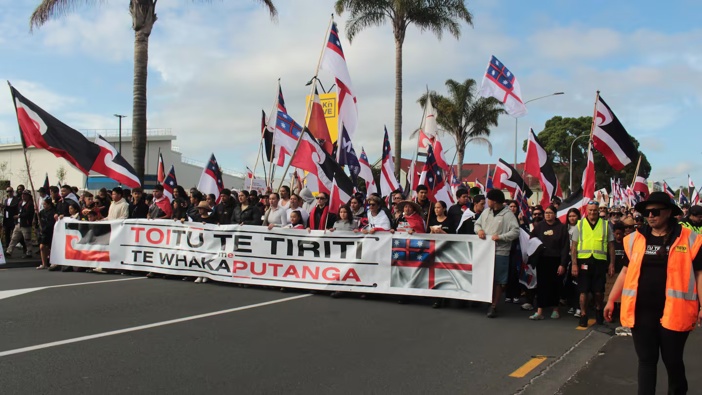 More than 1000 people with Hīkoi mō te Tiriti marched through Whangārei on Tuesday. Photo / Denise Piper