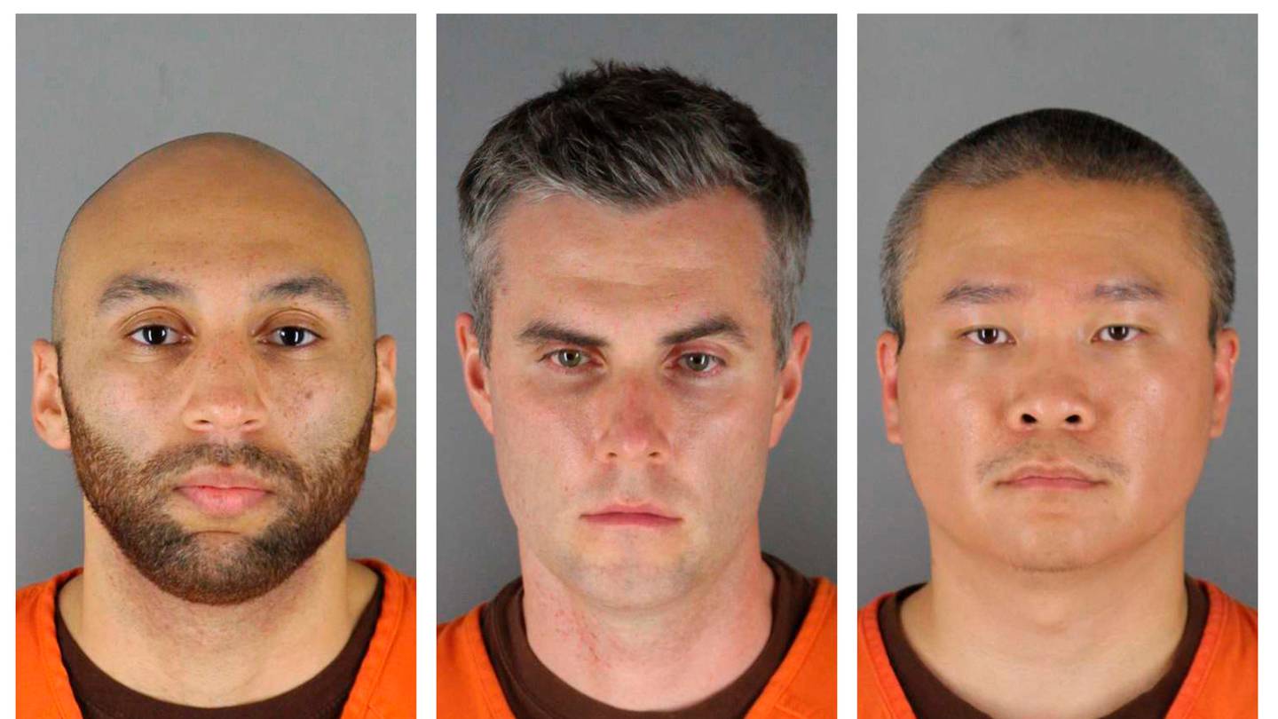 From left, former Minneapolis police officers J. Alexander Kueng, Thomas Lane and Tou Thao are on trial accused of violating Floyd's civil rights as fellow Officer Derek Chauvin killed him. Photo / AP