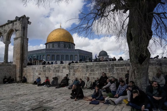 Muslim worshippers gather for Friday prayers by the Dome of Rock at the Al-Aqsa Mosque compound in the Old City of Jerusalem during the Muslim holy month of Ramadan. Photo / AP