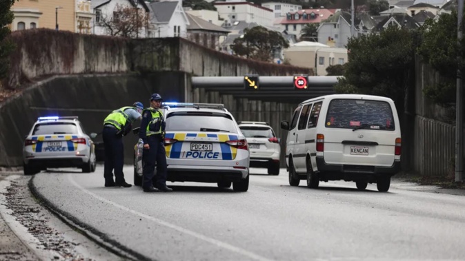 Police conducted an armed stop in the Terrace Tunnel on Wednesday. Photo / RNZ