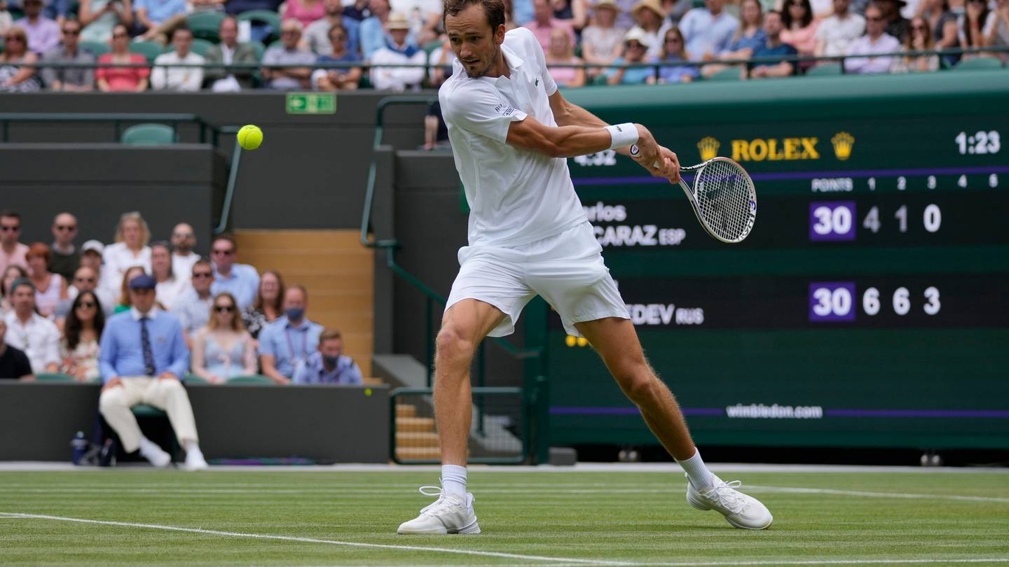 Russia's Daniil Medvedev playing during last year's Wimbledon tournament. (Photo / AP)