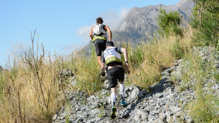 Competitors are seen in the mountain running stage during the 2020 Kathmandu Coast to Coast Multisport event in Arthur’s Pass, New Zealand.  Photo / Getty