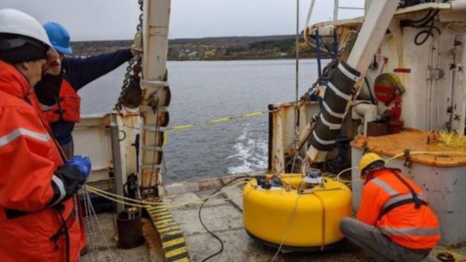An ocean-bottom seismometer. Photo / EQC