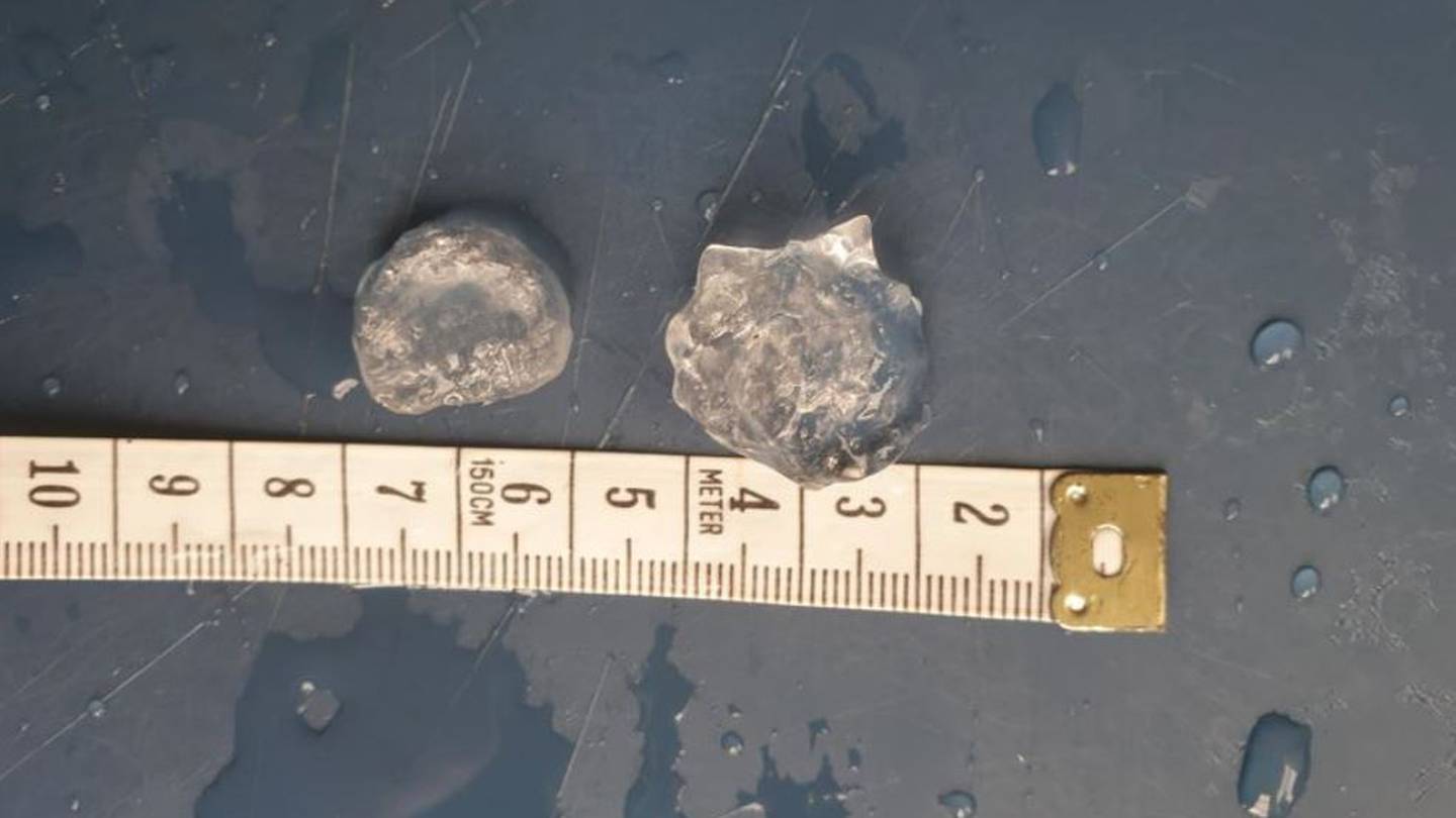 Hail as large as 3cm has fallen in Johnsonville as the thunderstorm moves through. Photo / MetService