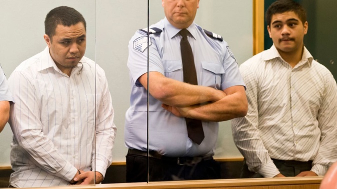 Joel Lo and John Adams during their sentencing at the High Court at Auckland in 2014 . Photo / Greg Bowker