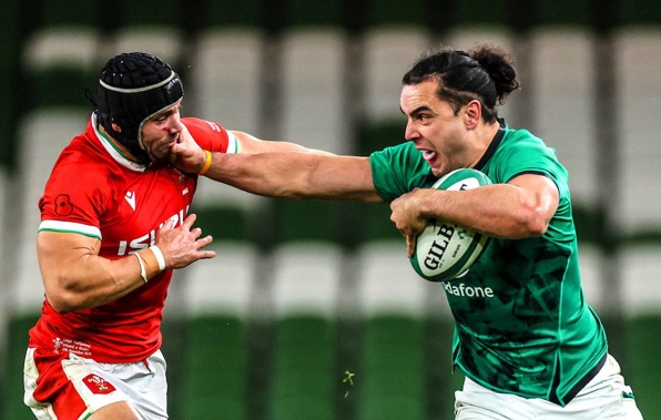 Former Māori All Black James Lowe on the burst for Ireland against Wales. (Photo/Photosport)