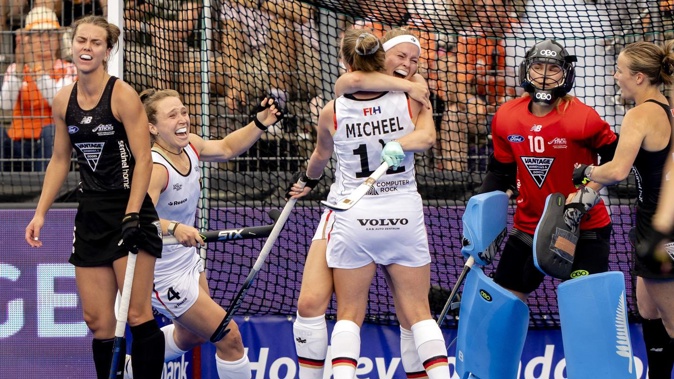 Germany celebrate after defeating the Black Sticks. Photo / Getty