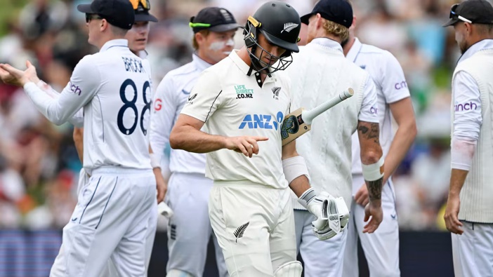 Will Young heads back to the dressing room on the first day of the third test. Photo / Photosport