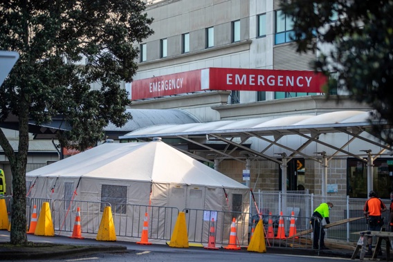 A triage tent for Emergency A&E admissions has been set up outside Middlemore Hospital. (Photo / Michael Craig)