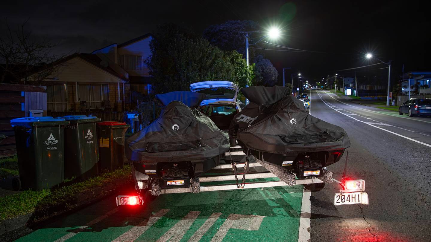 Two stolen jetskis were recovered following a burglary in Albany overnight. Photo / Hayden Woodward