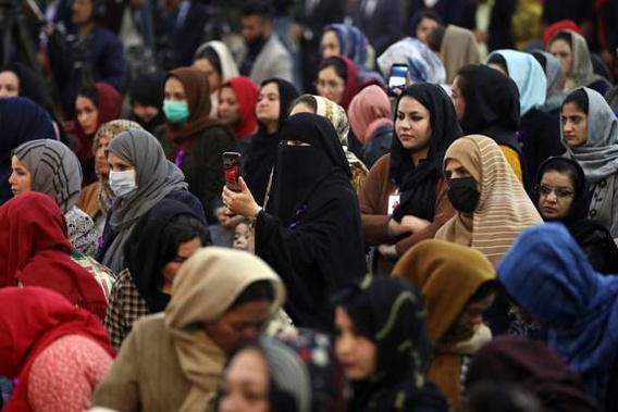 Afghan women attend an event to mark International Women's Day in Kabul, Afghanistan. Photo / AP