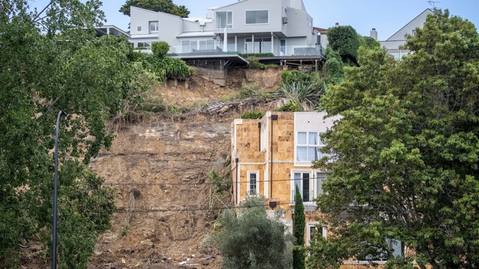 The Arney Rd home as viewed from Shore Rd in Remuera shortly after the January 2023 storms. Photo / Michael Craig