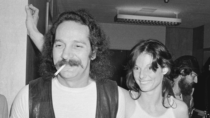 Hells Angels founder Sonny Barger and his wife Sharon after his release on $100,000 bond in San Francisco in 1980. Photo / AP, File