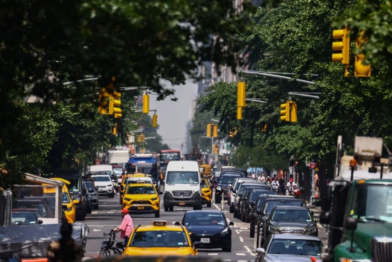 Traffic on 5th Avenue in Manhattan. Gridlock means cars can travel just 11km per hour on average in New York City. Photo / Beata Zawrzel, NurPhoto via AFP