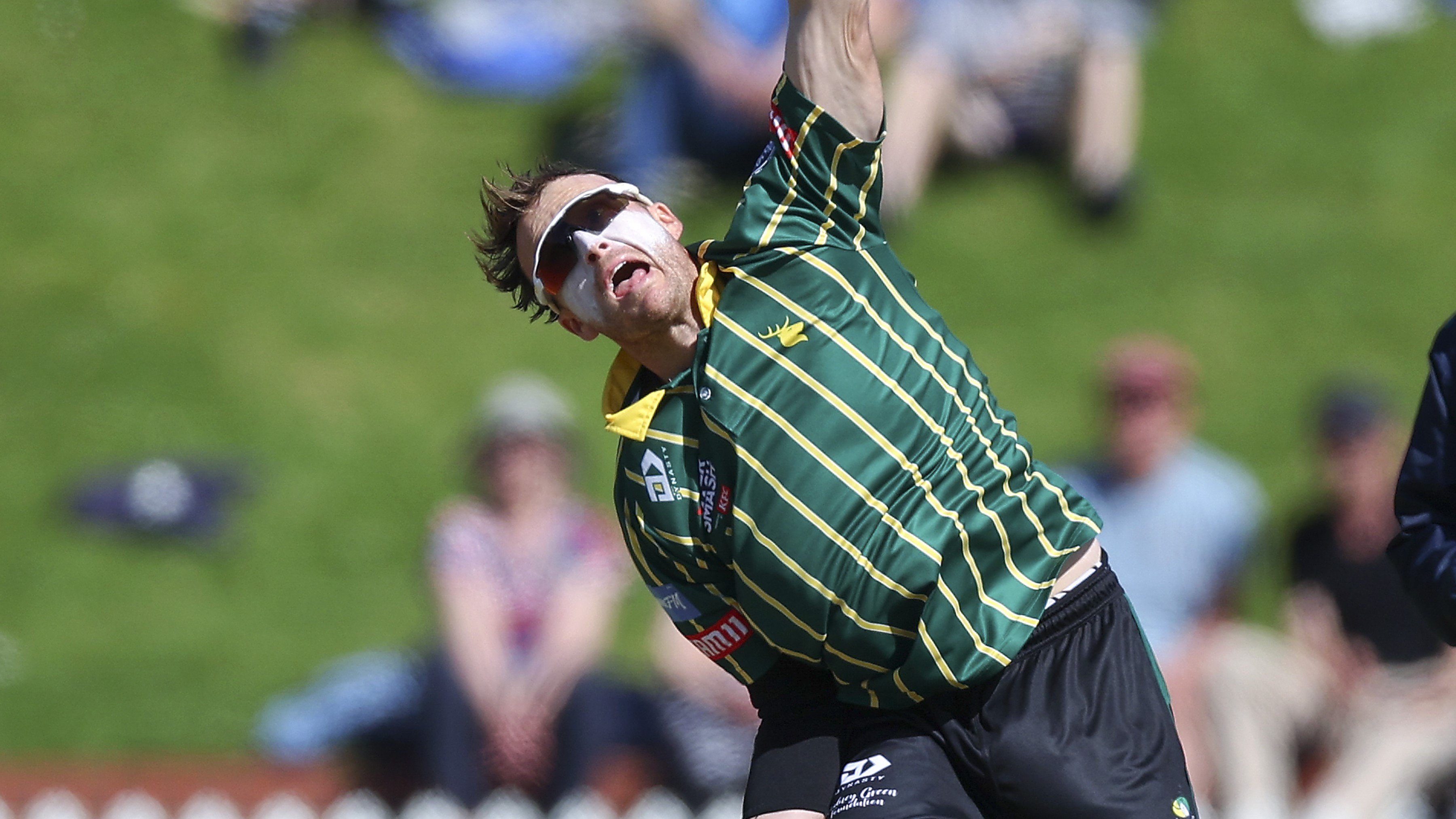 Jayden Lennox of the Stags boduring the Super Smash match between Wellington Firebirds and Central Stags at Basin Reserve on January 09, 2025 in Wellington, New Zealand. (Photo by Hagen Hopkins/Getty Images)