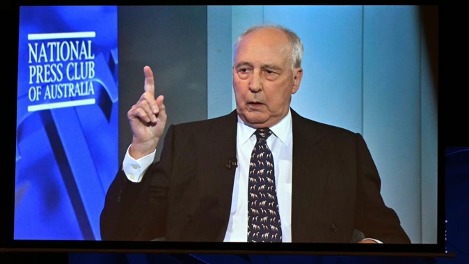Former Australian PM Paul Keating tells the National Press Club in Canberra the plan to buy nuclear-powered submarines 'must be the worst deal in all history'. Photo / Mick Tsikas via AP