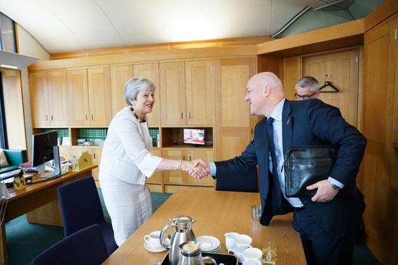 Former British Prime Minister Theresa May meets Christopher Luxon in London. (Photo / Supplied, Facebook)