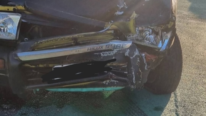 Eden Webster and her husband's vehicle after the crash. Photo / Supplied